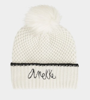 Anekke Beige Knitted Beanie With Pompom Hats | QKN-947382