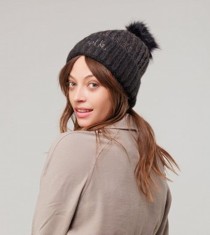 Anekke Black Knitted Beanie With Pompom Hats | JAV-240751