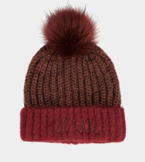 Anekke Burgundy Knitted Beanie With Pompom Hats | VUF-450293