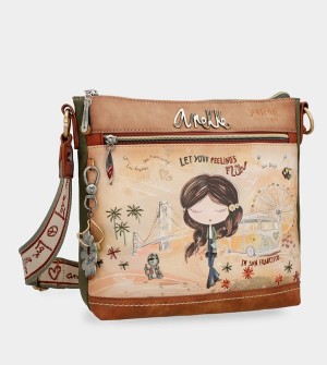 Anekke Peace & Love Camel Square Crossbody Bags | LFY-802579