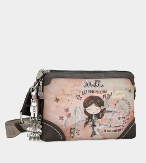 Anekke Peace & Love Pink 2-compartment Crossbody Bags | MHI-346109