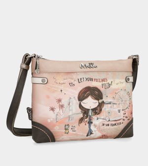 Anekke Peace & Love Pink Medium Crossbody Bags | QVZ-832179