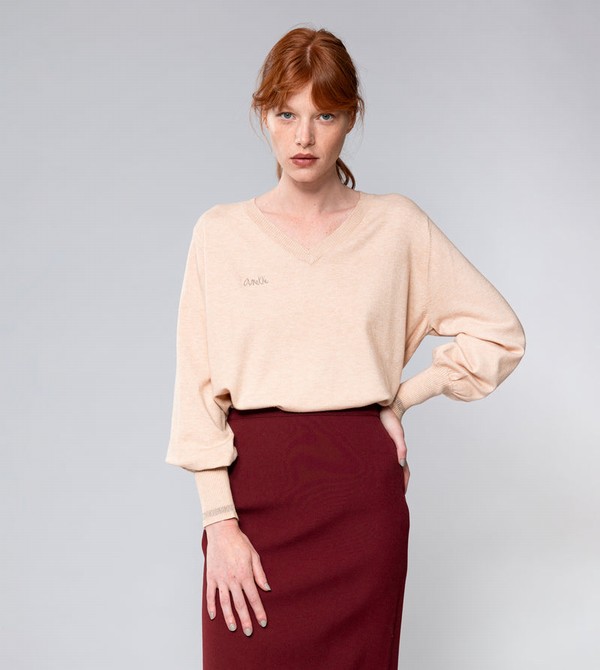 Anekke Beige Shōen V-neck Sweaters | OPX-327059