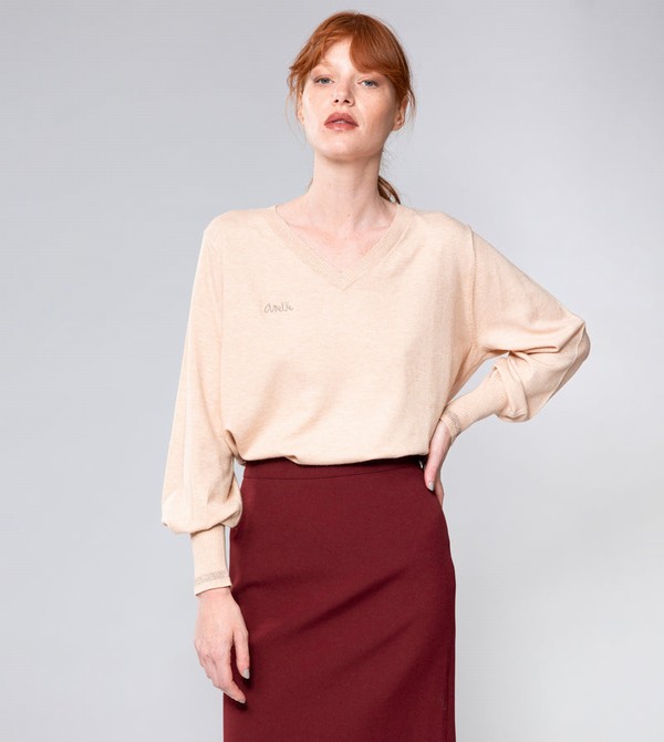 Anekke Beige Shōen V-neck Sweaters | OPX-327059