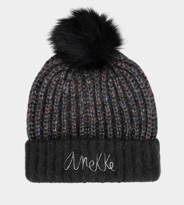 Anekke Black Knitted Beanie With Pompom Hats | JAV-240751