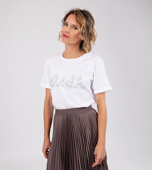 Anekke Glitter White T Shirts | LNB-158973