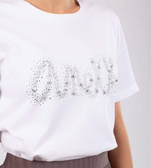 Anekke Glitter White T Shirts | LNB-158973