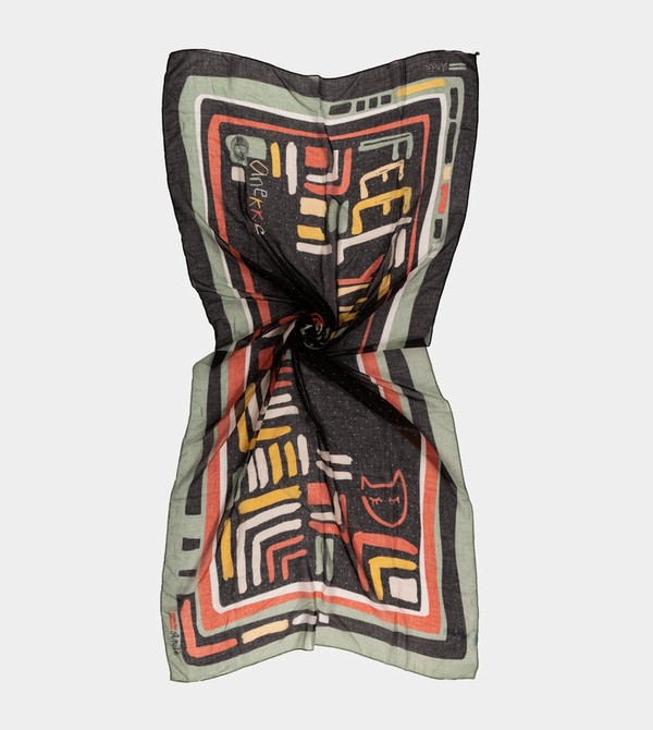 Anekke Kene Black Printed Scarf | WSN-219453