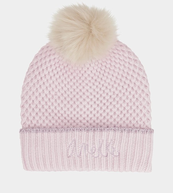 Anekke Knitted Beanie With Pink Pompom Hats | KIH-430589