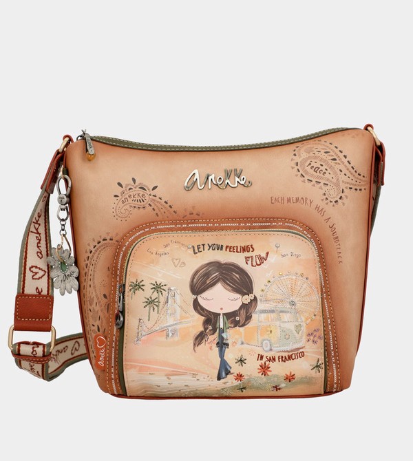 Anekke Peace & Love Camel Large Crossbody Bags | XPZ-376198