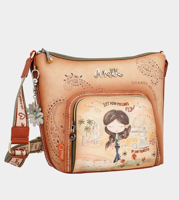 Anekke Peace & Love Camel Large Crossbody Bags | XPZ-376198