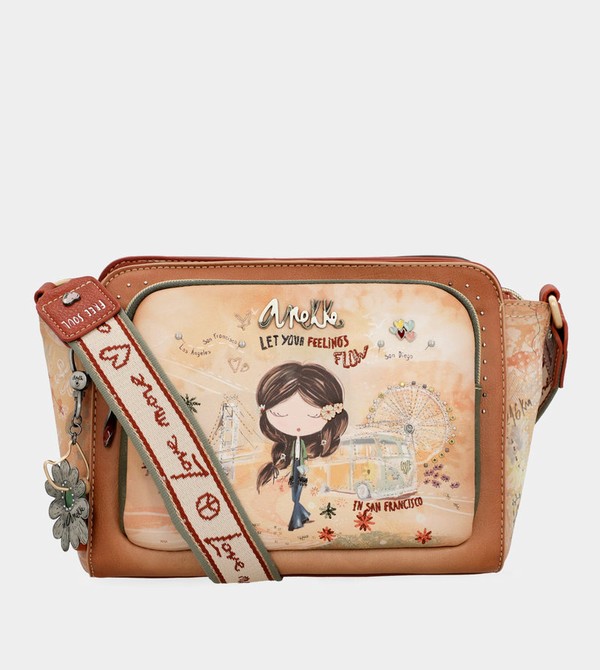 Anekke Peace & Love Camel Rectangular Crossbody Bags | LPE-356270