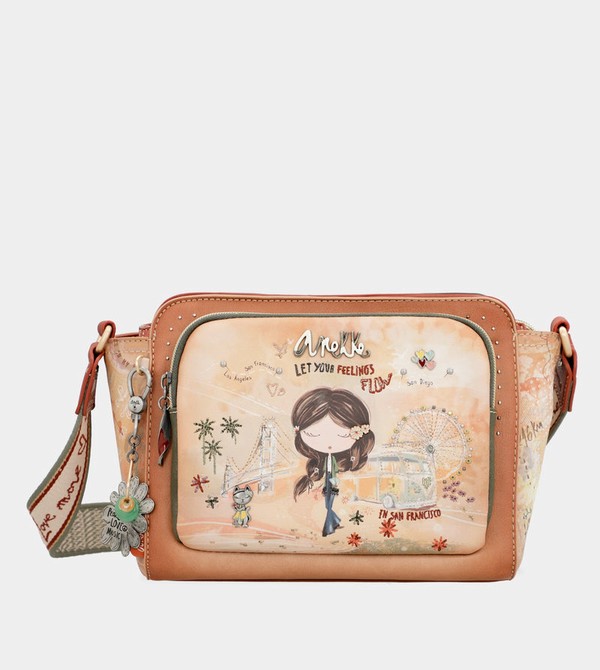 Anekke Peace & Love Camel Rectangular Crossbody Bags | LPE-356270