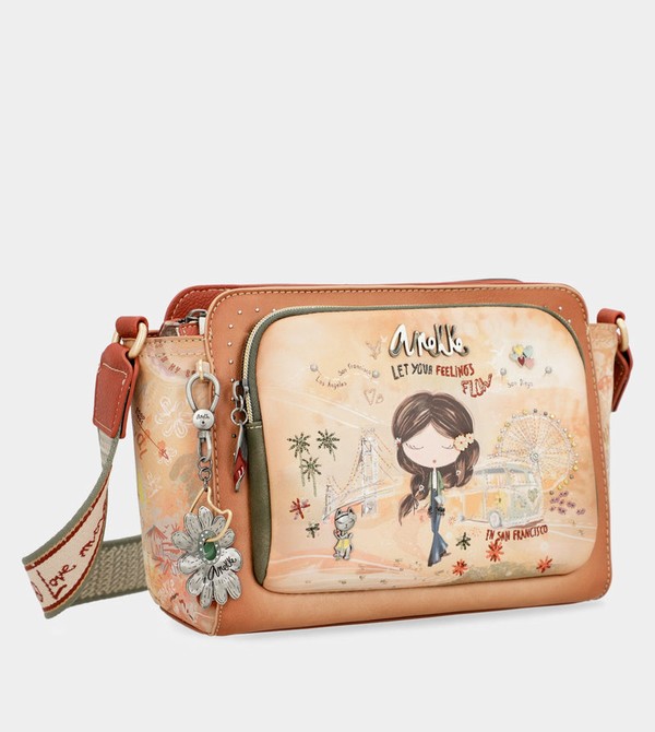 Anekke Peace & Love Camel Rectangular Crossbody Bags | LPE-356270