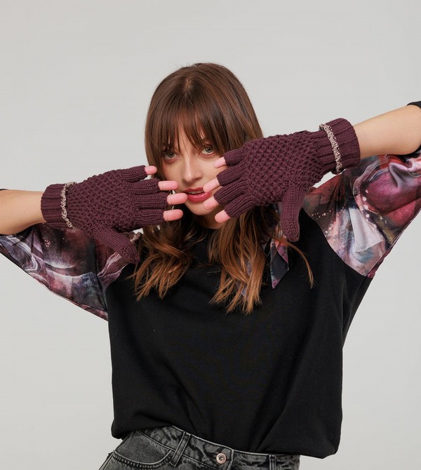 Anekke Purple Knitted Mittens Gloves | NKU-561430